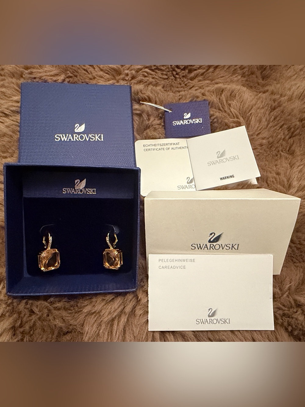 New in Box Swarovski Crystal Caramel Millenia Drop Earrings with gift bag